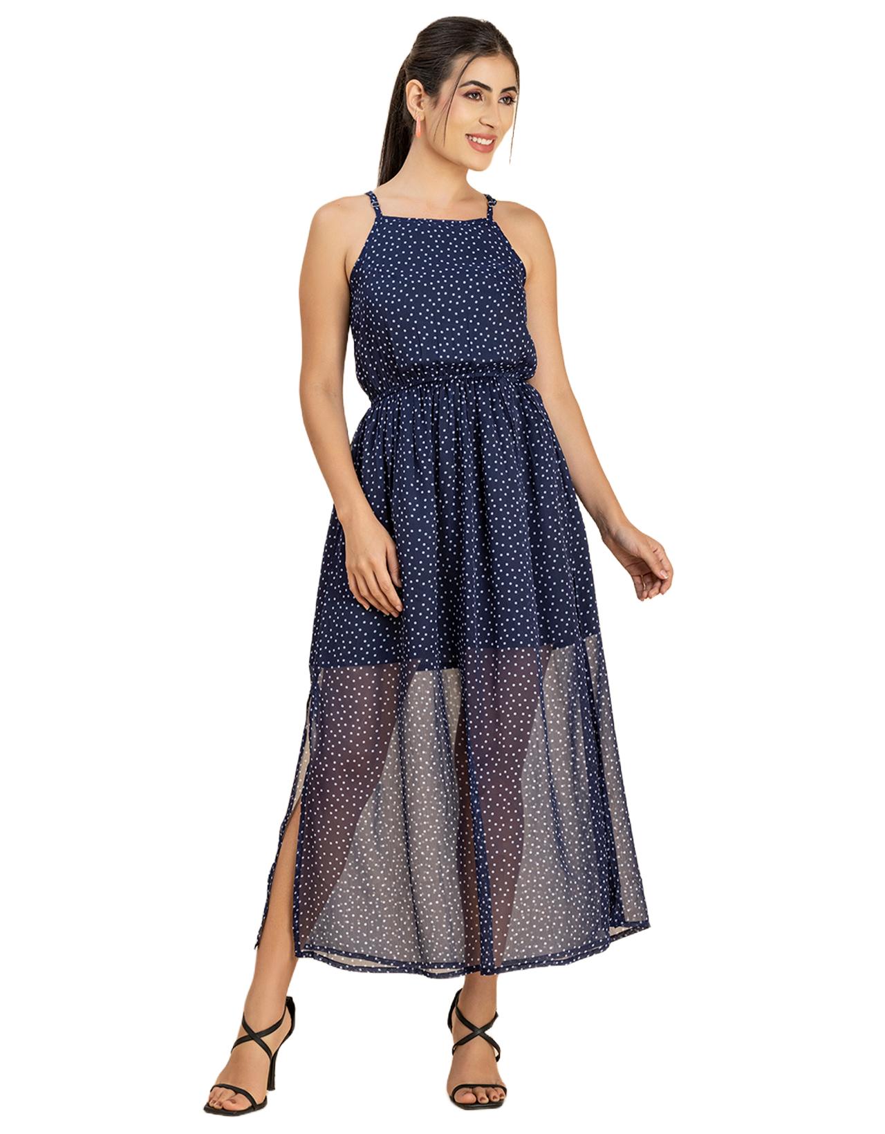 

Жіноча сукня міді на лямках Moomaya, шифон з принтом, плаття з еластичною талією XXL синій