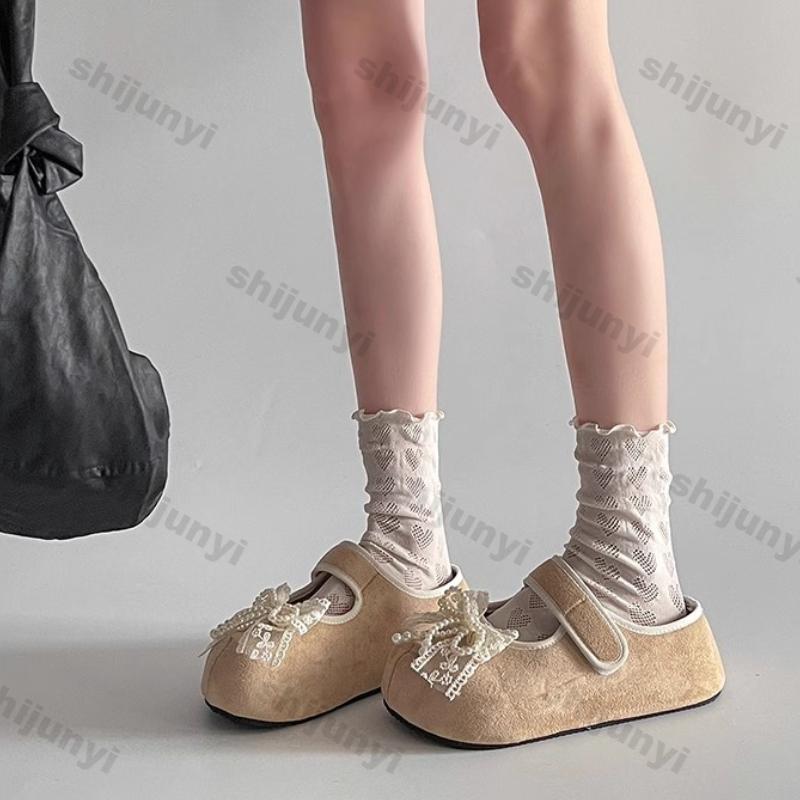 Mode Damen Schuhe 2025 Frühling Neu Rutschfeste Plateau Schleife Spitze Halbschuhe Mode Komfort Höhenerhöhung Damen Vintage Schuhe