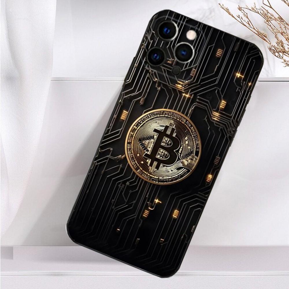 Bitcoin Digital Currency Phone Case For iPhone 16,15,14,13,12,11 Plus,Pro Max,XS,X,XR,SE,Mini,8,7 Soft Silicone Black Cover