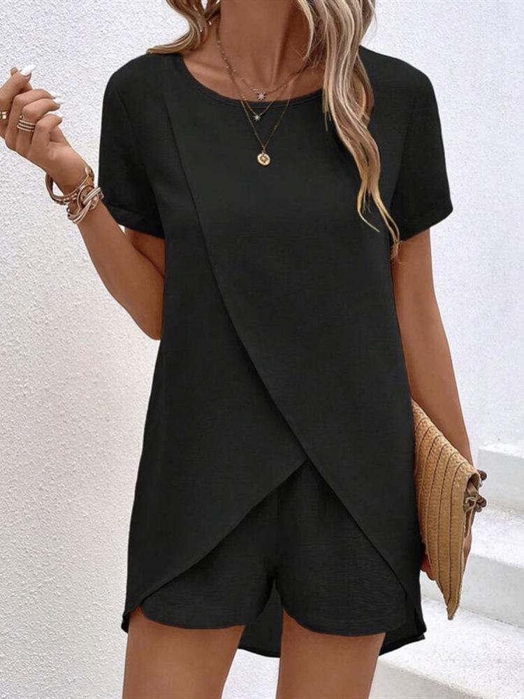 2026 Summer Women s Two-Piece Set: Irregular Top & Shorts Casual Wear M чёрный