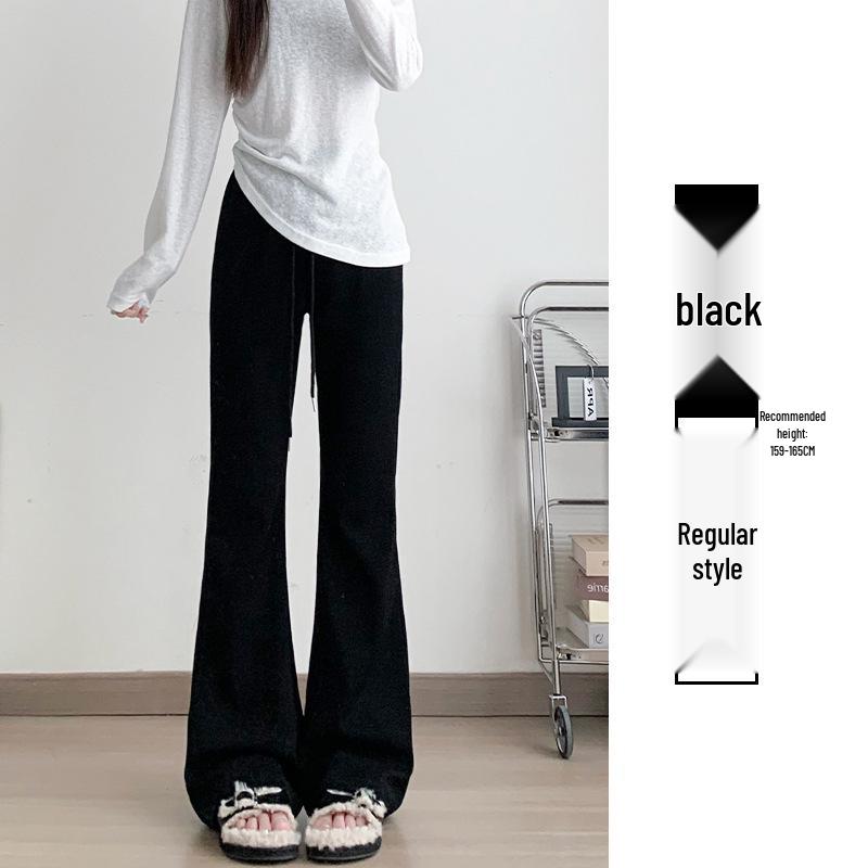 Women's High-Waisted Fleece-Lined Micro-Flare Sweatpants - 2025 Spring/Autumn/Winter Collection: Slimming, Casual, Thickened Flare Pants.