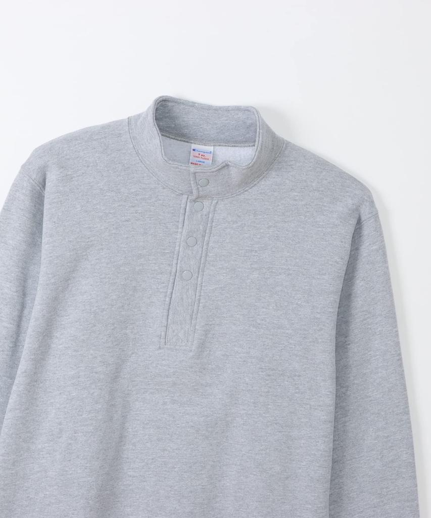 Champion Oversized Long 9oz Snap Button Made in Oxford Size L Men's High-Neck Loose-Fit Sweatshirt, Sleeve, Fleece-Lined, Heavyweight, Stand-Up