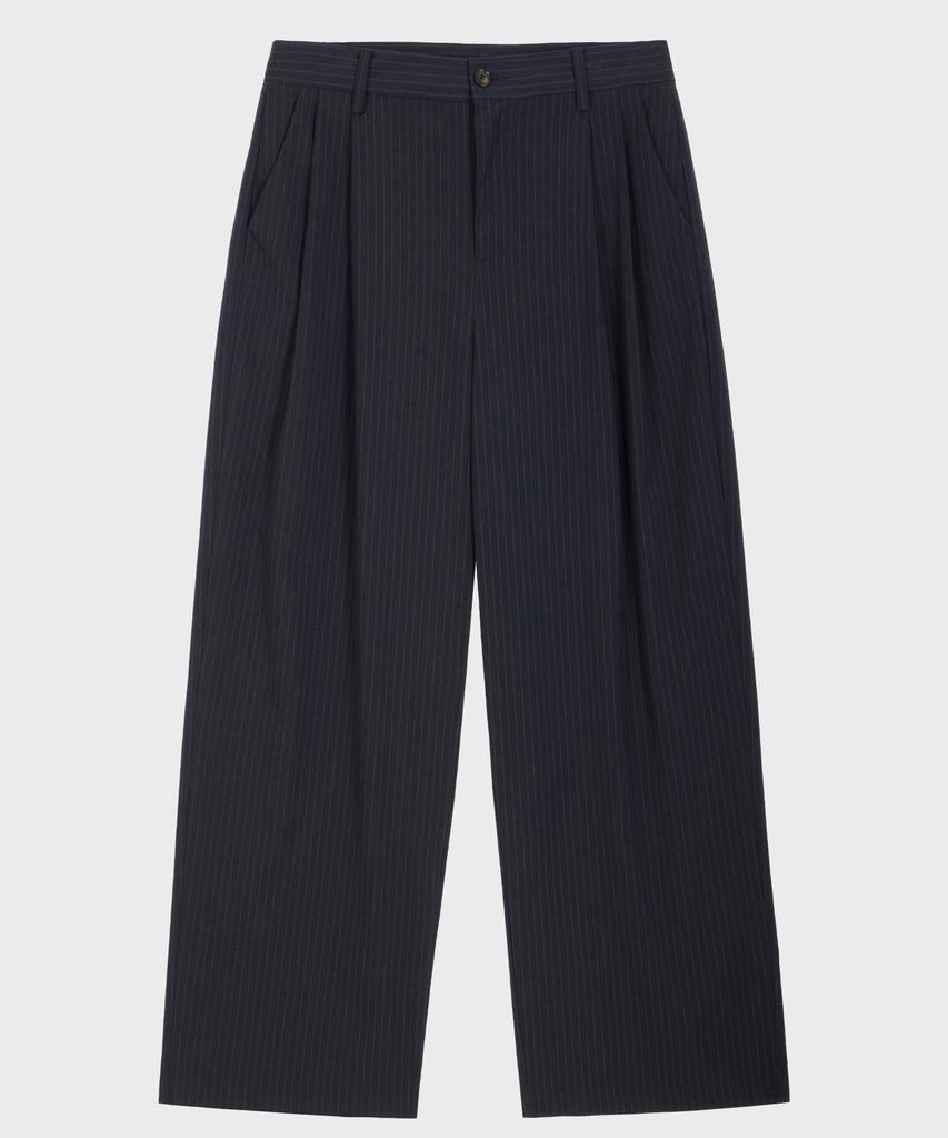 GLW Double-Pleat Wide Striped Slacks Navy