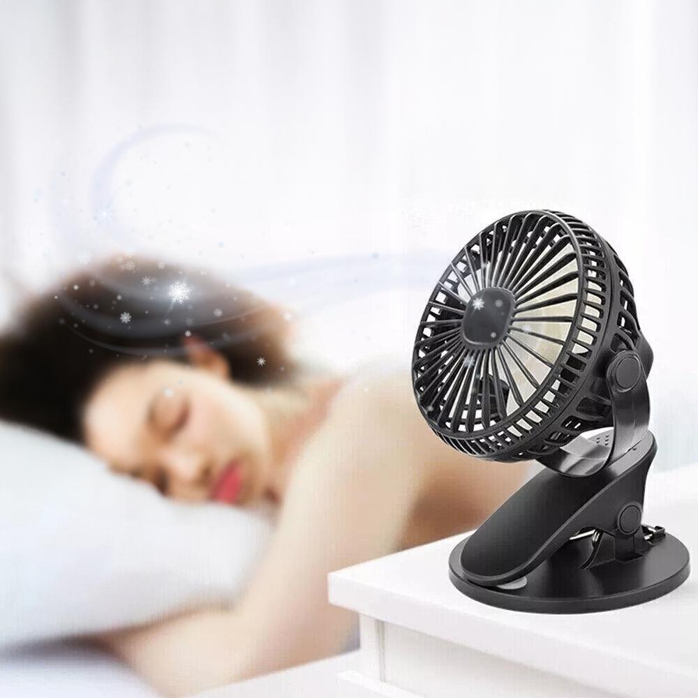 Fan with clip, mini fan, USB charging, mobile, black, desk