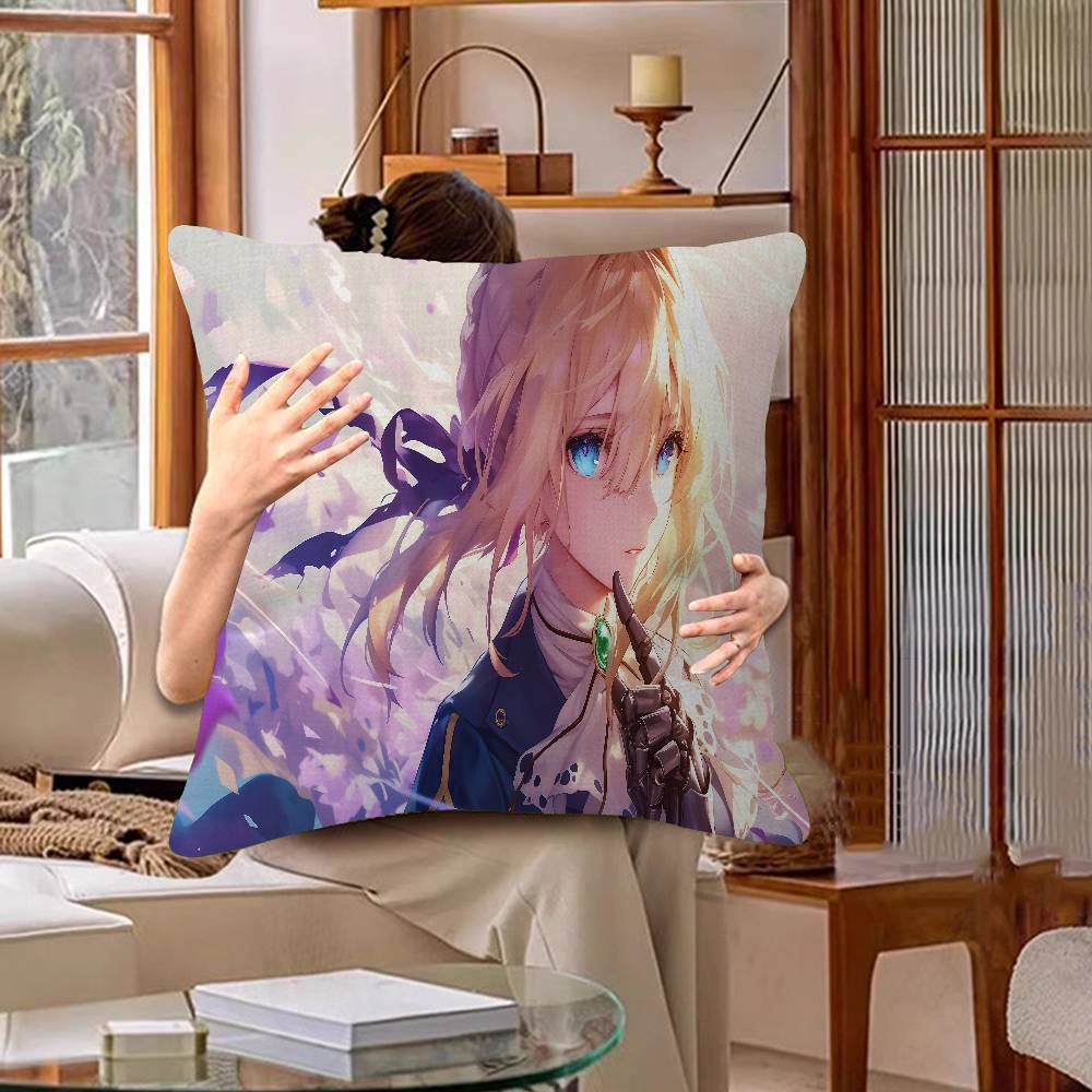Anime Violet Evergarden Cushion Cover Inches Farmhouse Decor Home Throw Pillow Covers For Couch Decorations