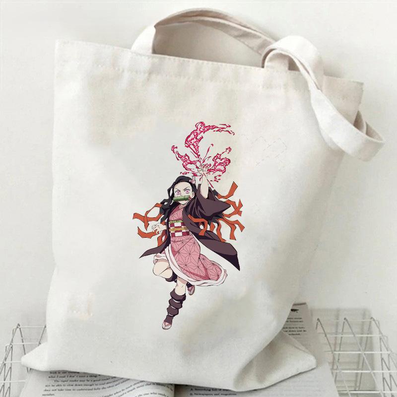 Japan cartoon comicsNezuko Kamado Demon Slayer Printed Shopping Canvas Bag Stylish Shoulder Bag Large Capacity Handbag for Women 7559