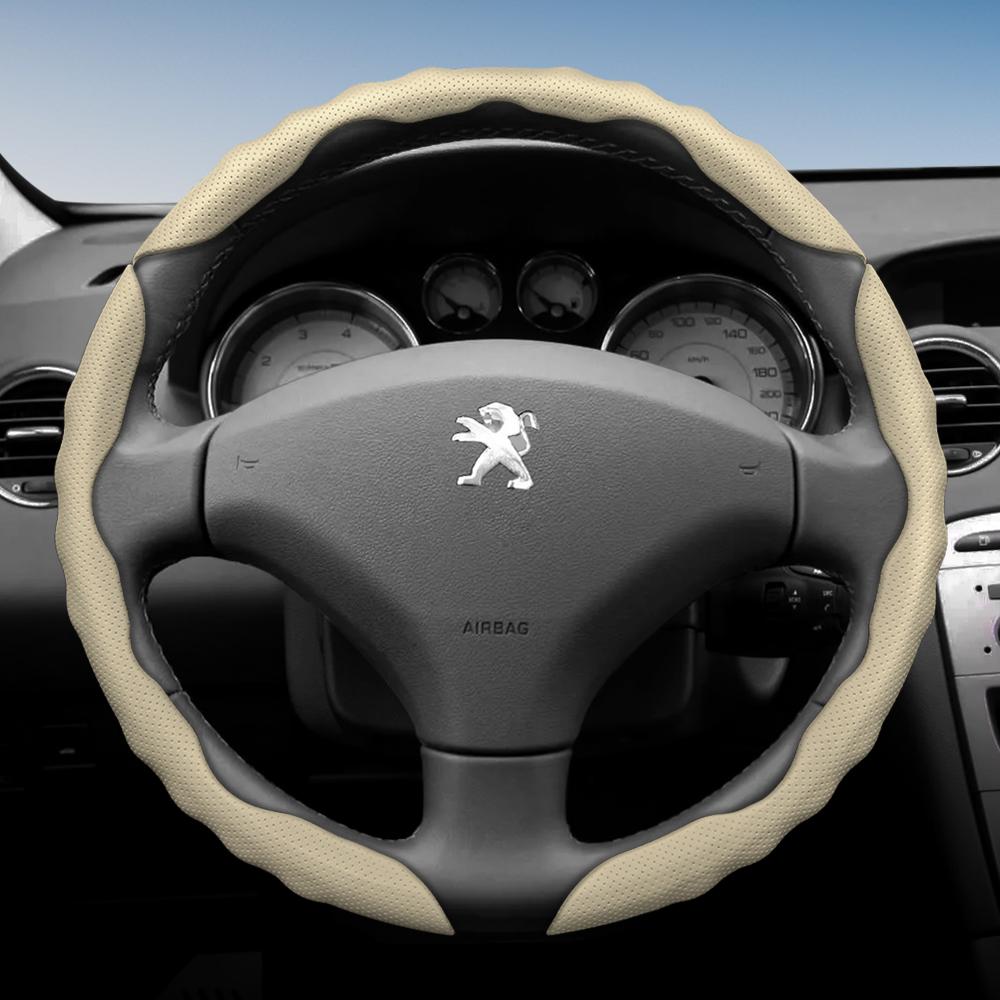 Lenkradbezug für Peugeot, Sportliches Wellendesign, Atmungsaktives Leder, Segmentiert, Rutschfest, Schweißabsorbierend