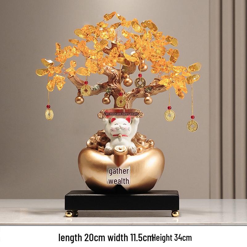 Fortune Cat Money Tree Figurine - Office, Shop, Reception & Housewarming Decoration