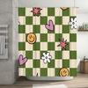 Stylish Green And Beige Checkered Shower Curtain With Cute Patterns For Your Home Bathroom Decorationwaterproof Polyesterfabric