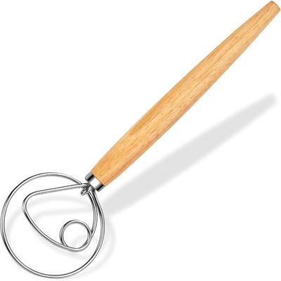 1PC Dough Whisk Wooden Dutch Bread Mixer with Stainless Steel Hook for Sourdough Baking Hand Tool