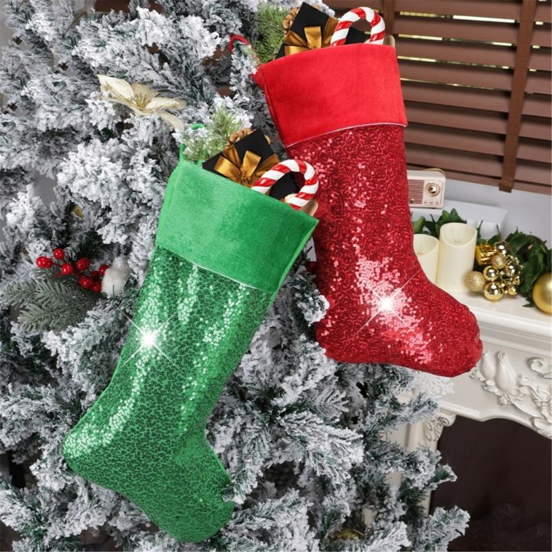 Present Bag Large Colorful Sequins Christmas Stocking for Family Celebration Holiday Indoor and Outdoor Decoration