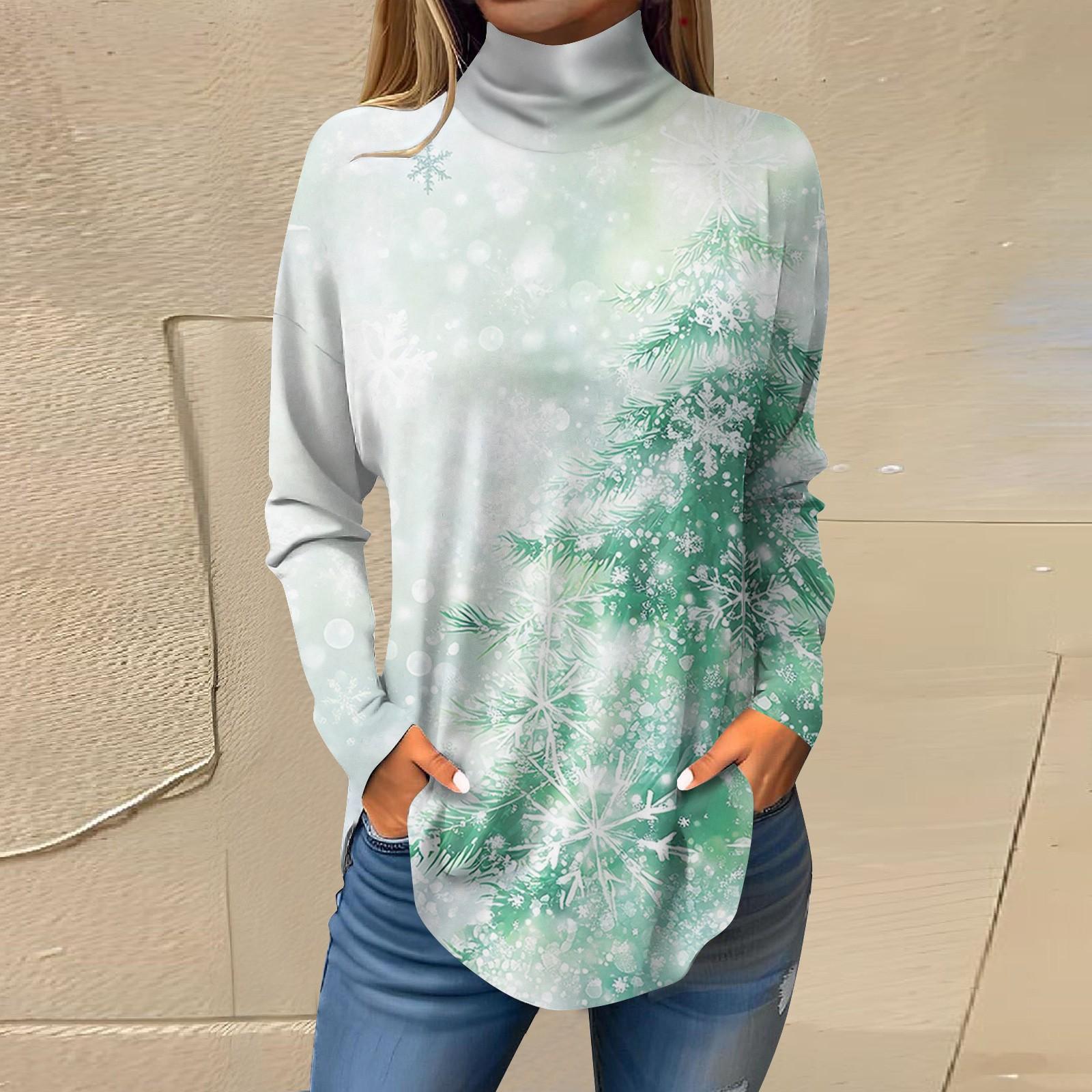 

Жіноча модна повсякденна футболка з високим вирізом і принтом, пуловер з довгими рукавами XXL