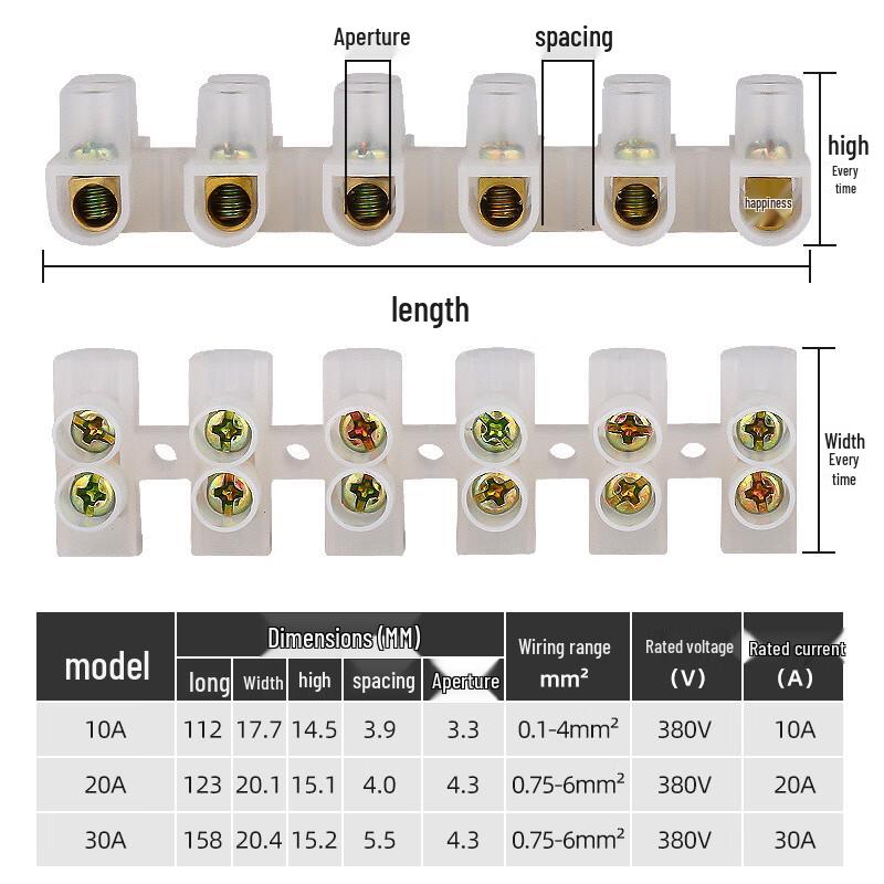 Beifute 12-Position Nylon Brass Terminal Block
