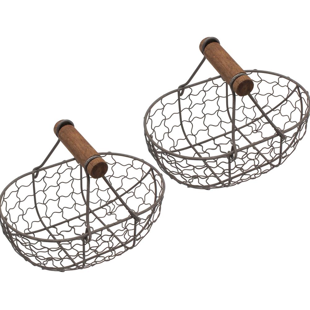 2Pcs Vintage Iron Wire Storage Basket Fruit Bread Basket Kitchen Countertop Organizer Household Decorative Handle