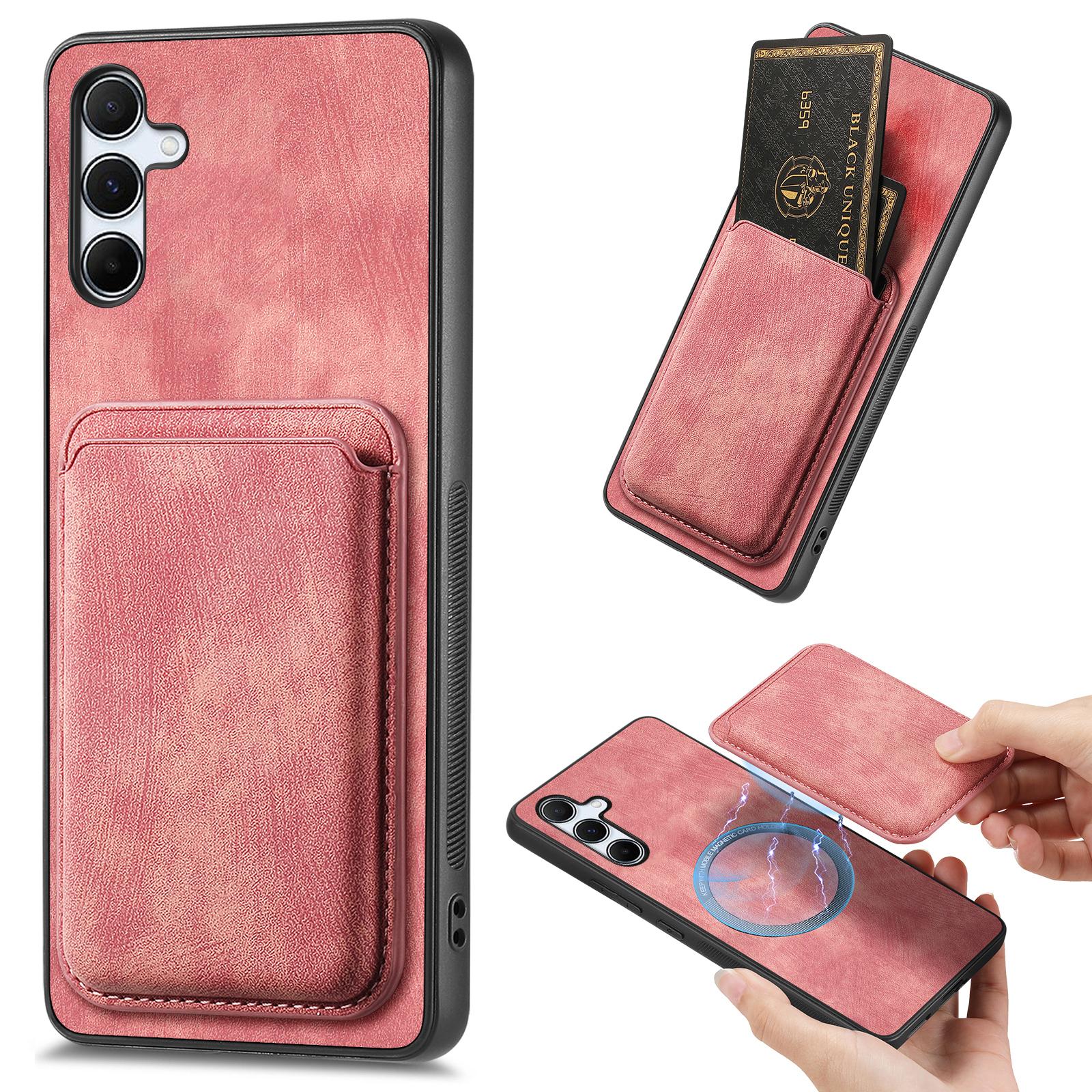

For Samsung Galaxy A55 5G Case Compatible with MagSafe Leather Back Cover with Detachable Card Holder Pink