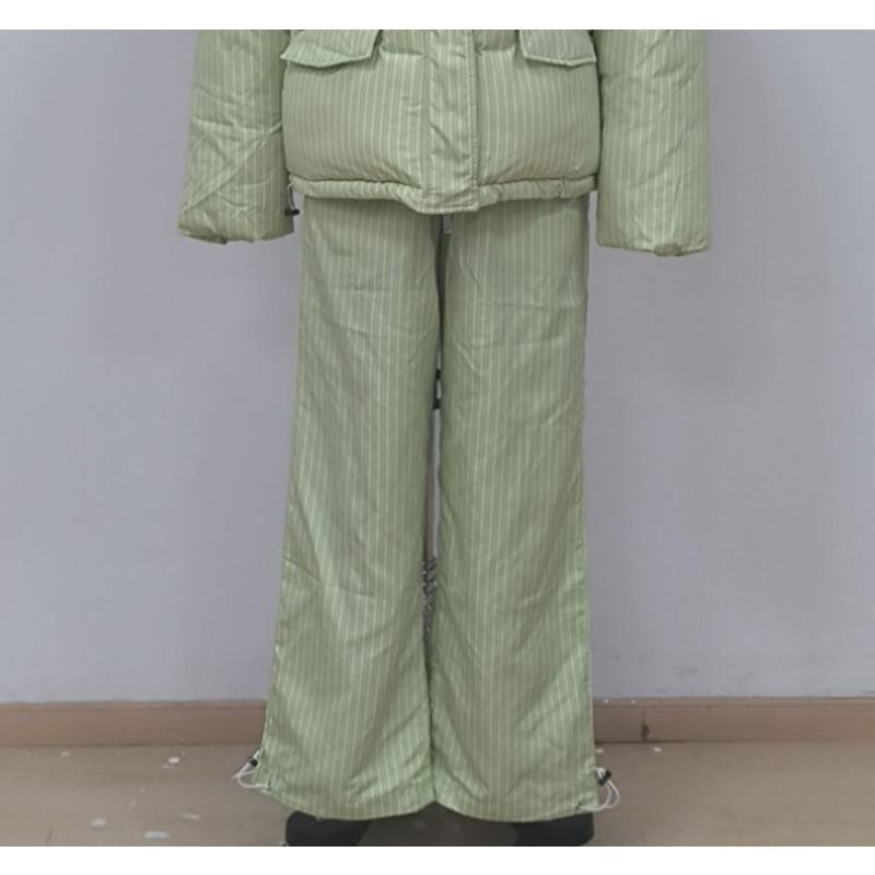 Winter vertical striped comfortable hooded cotton clothes jacket trousers set thickened warm bread clothes