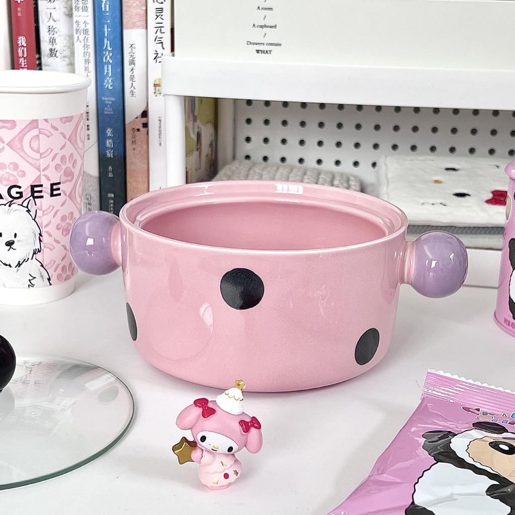 Ins Cute Contrasting Color Ceramic Instant Noodle Bowl with Lid Good-looking Rice Bowl Binaural Soup Bowl Student Dormitory Instant Noodle Bowl