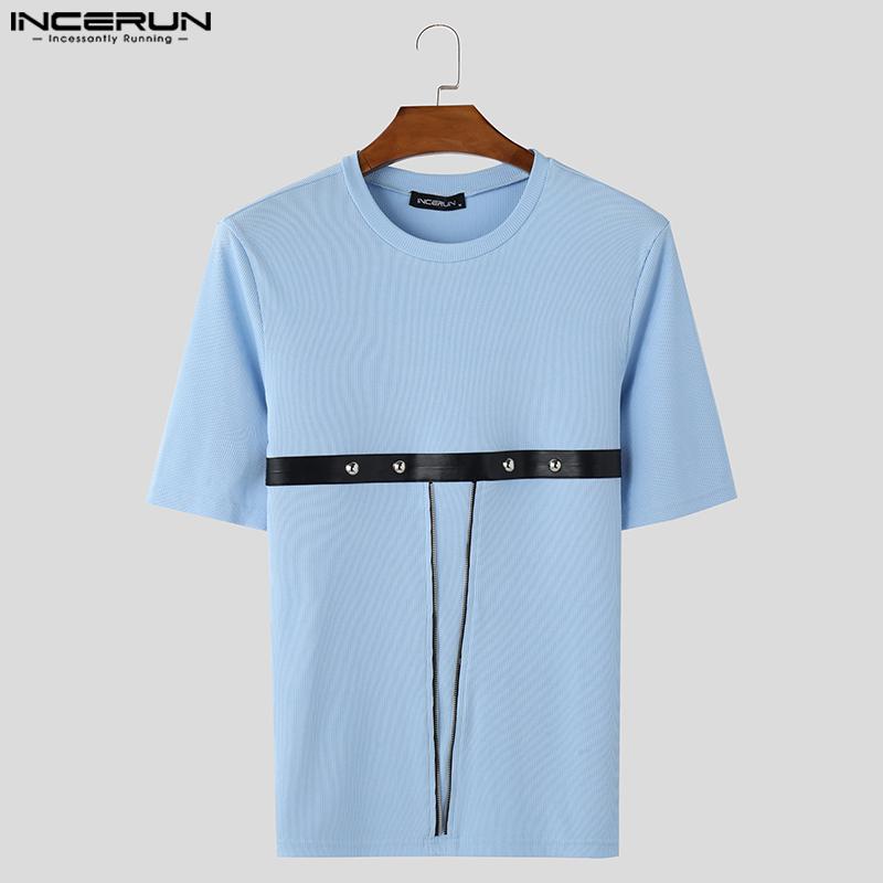 INCERUN Pánská letní trička s krátkým rukávem a O-výstřihem, patchworková, ležérní, slim