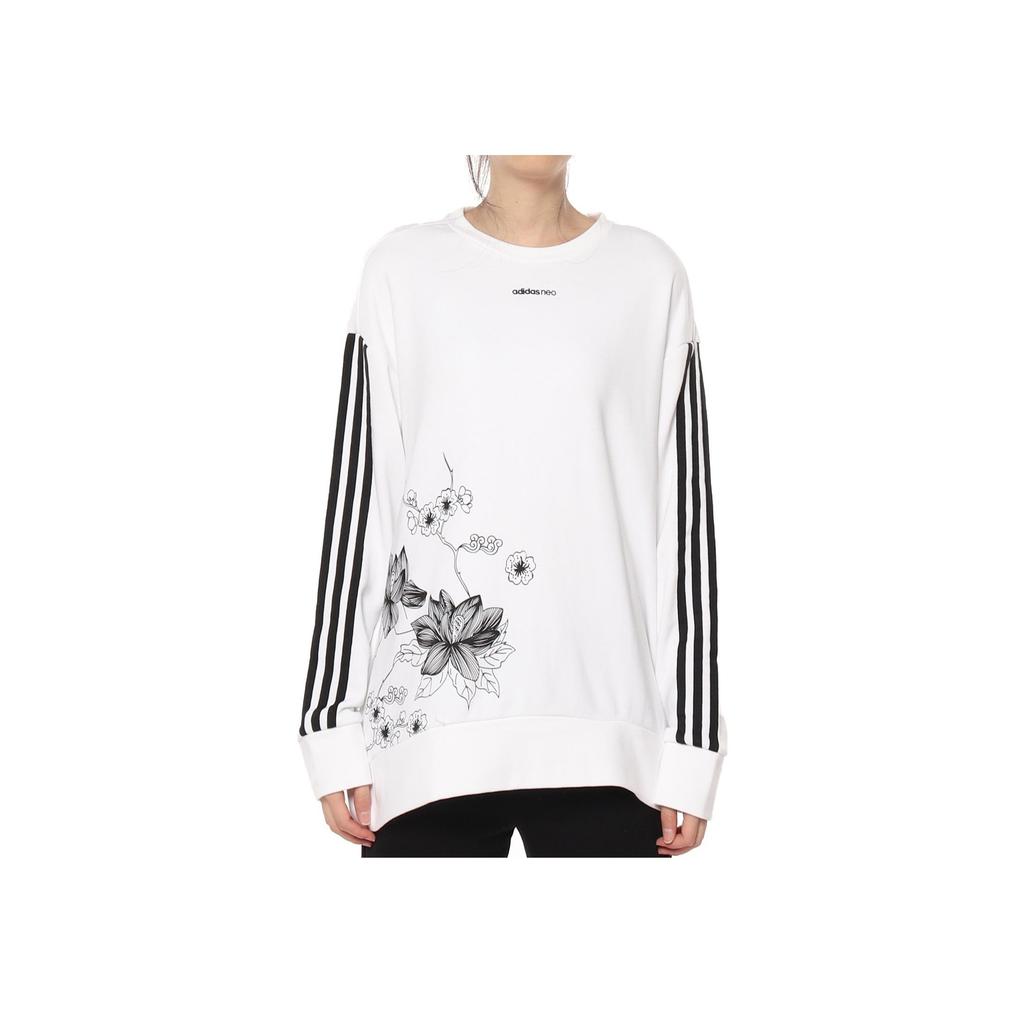 Adidas Neo Round Neck Striped American Sweatshirt Women sweatshirt White Black DZ7603