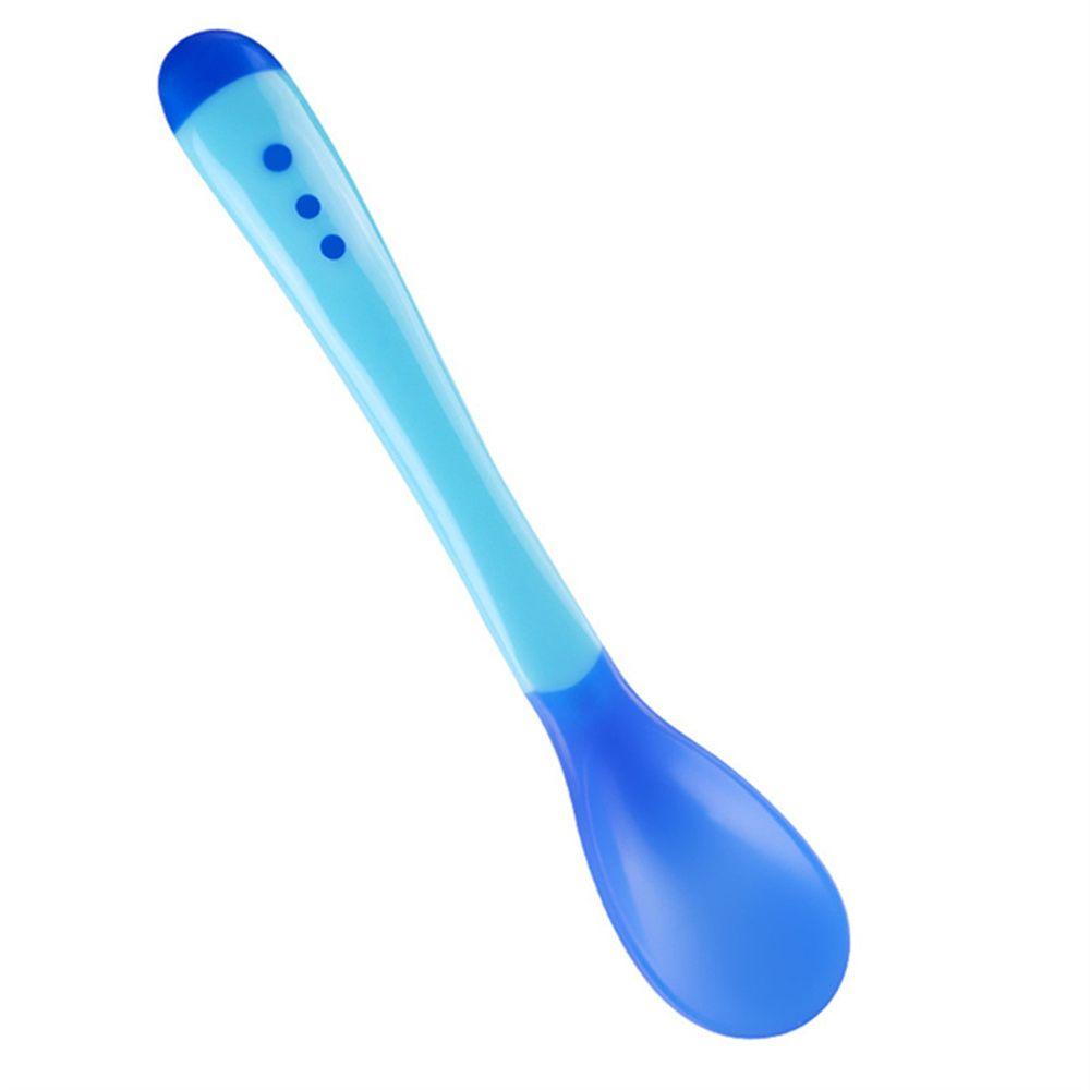 Candy Color Soft Food Feeding Infant Silicone Spoon Toddler Flatware Fork Temperature Sensing Spoon