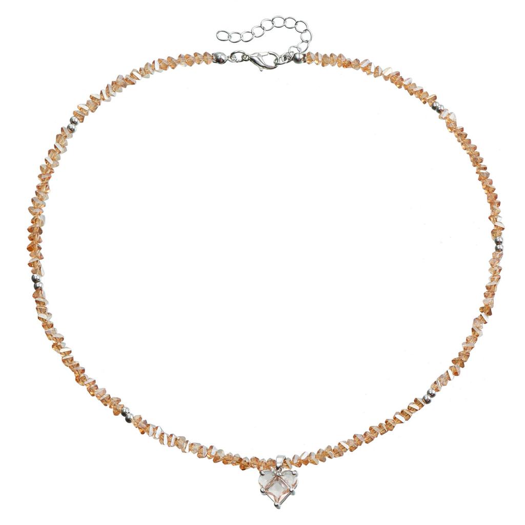 Fashionable Handcraft Beaded Necklace with Love Heart Pendant Adjustable Glass Seed Bead Jewelry for Trendy Women