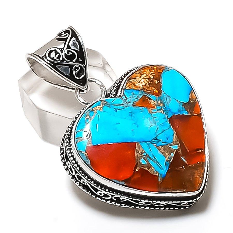 Natural Spiny Oyster Gemstone 925 Sterling Silver Jewelry Pendant 1.89" ETC-13876