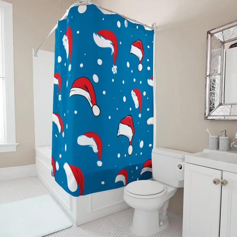GAETU Bathroom Curtain Christmas Santa Claus Holiday Festive Shower Curtain Waterproof Modern Decor Xmas Pattern Home Textile