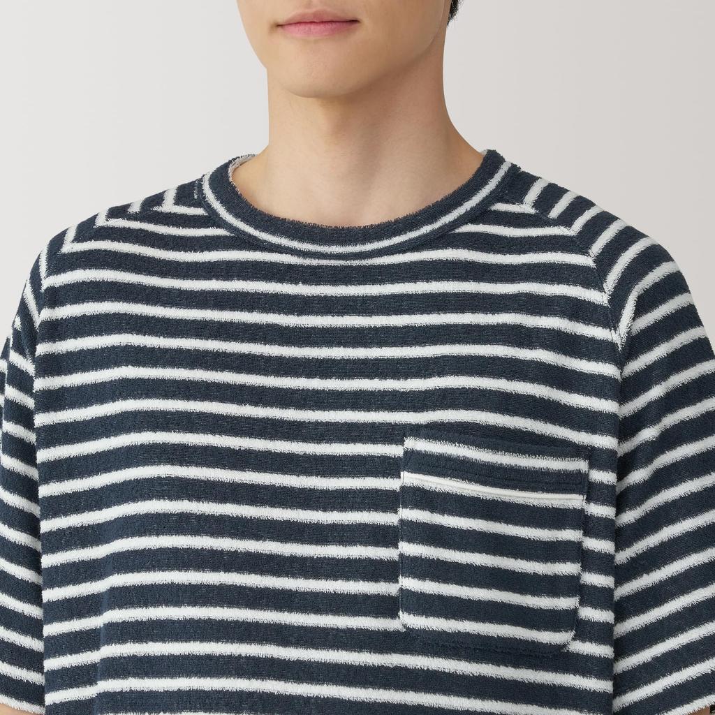 MUJI Towel Double Sided Pile Short Sleeve Room Wear Set FB0XZA5S Dark Navy Border XS Men's Men's Men's