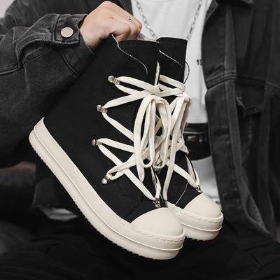 Niche High-Top Canvas Vulcanized Men's Shoes with Side Zipper - Trendy and Versatile Casual Footwear 2025