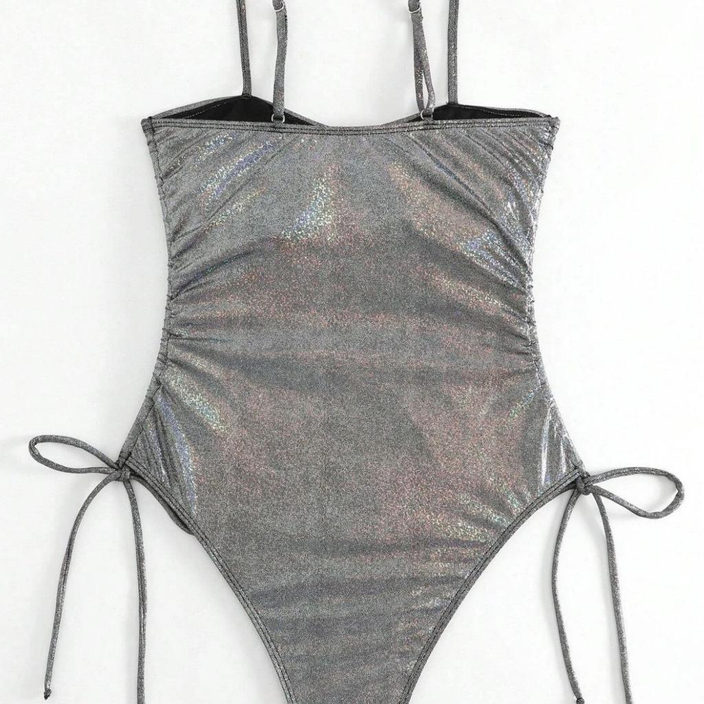 1011 new European and American sexy light metal sense one-piece swimsuit women's low-cut backless and thin swimsuit