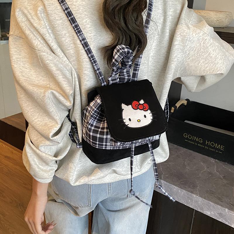 Autumn And Winter Children'S Backpack Cute Cat Boys And Girls Plaid Backpack Kindergarten Baby Schoolbag