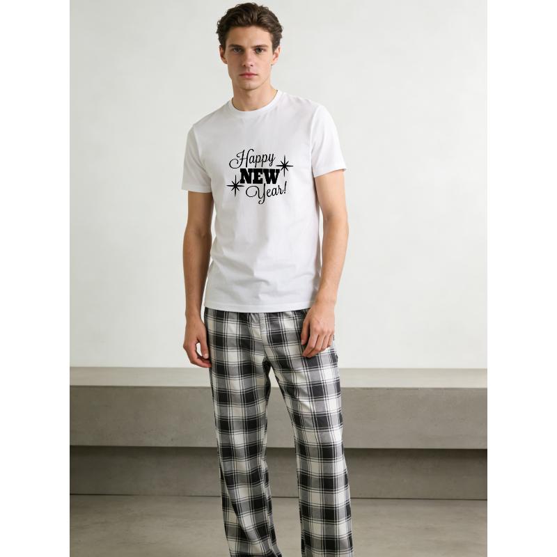 

Short Sleeve & Plaid Pants Set, Soft Comfortable & Perfect for Daily Leisure XXL білий