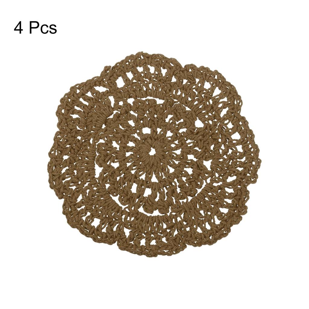 Uxcell Häkeldeckchen, Gewebte Untersetzer aus Baumwolle, Runde handgefertigte Spitzenuntersetzer mit floralen Mustern für Hochzeitsfeierdekorationen, Hellbraun, 100 mm,