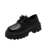 Round Toe Lace Up Black Small Leather Shoes for Women In Spring and Autumn 2024 New Thick Soled Height Increasing Single Shoes British Style Explosive