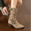 Boots Short Boots Women's Summer Thin Medium Knight Boots Suede Frosted High Heel Western Cowboy Boots