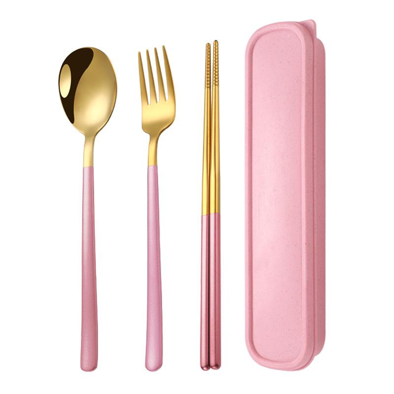 Three-Piece Japanese Stainless Steel Cutlery Set: Spoon, Fork, Chopsticks