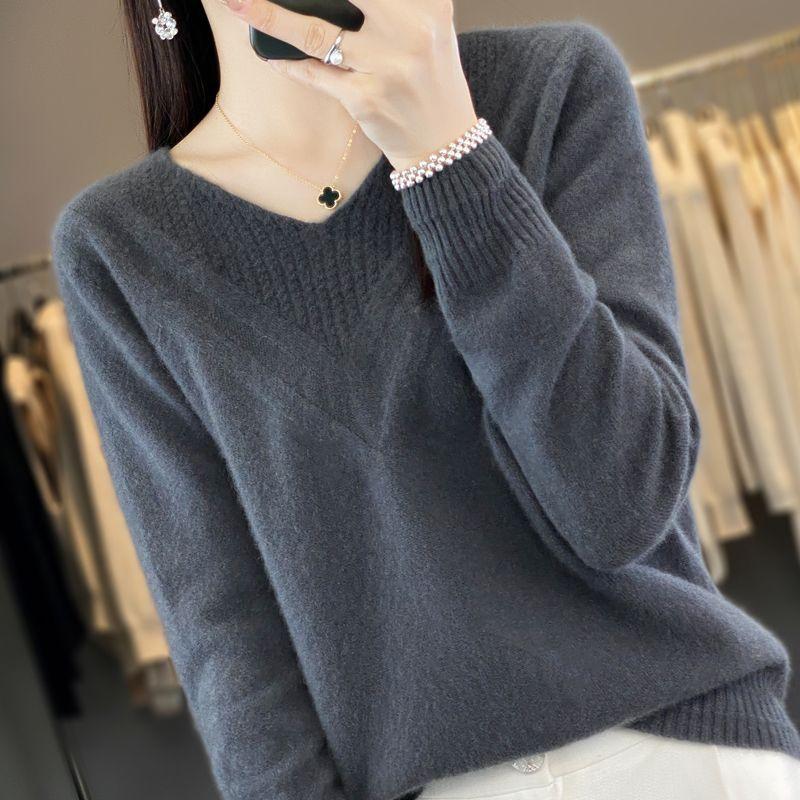 Sweater for Women Autumn Winter Thickened Pullover Warm Hooded Knitted Stretchy Long Sleeve Oversize V Neck Jumper Tops