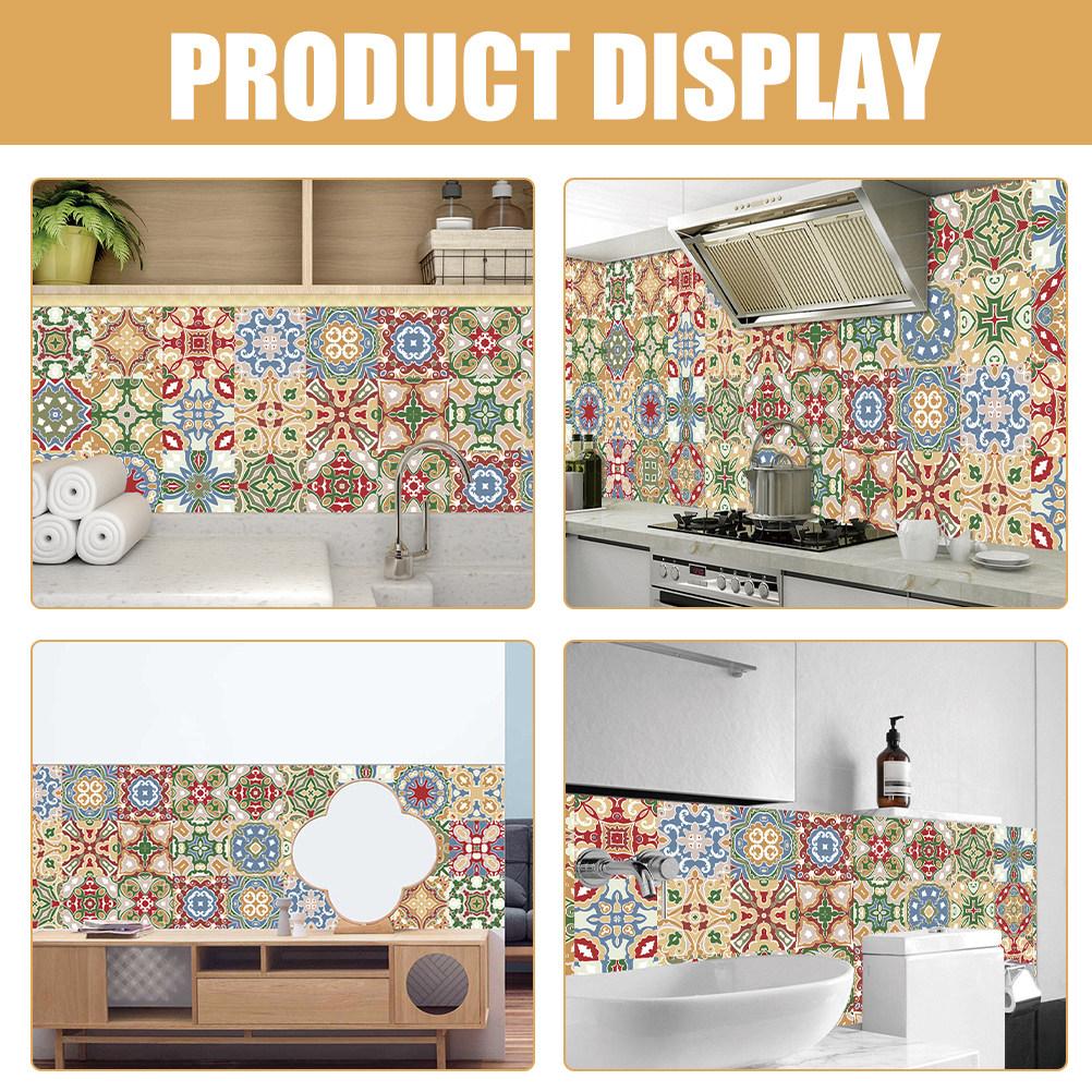 24pcs Cover Mosaic Tiles Retro Wall Stickers Bedroom Kitchen Decor Peel Stick Tile Bathroom Peel Stick Tile Decals 10x10cm