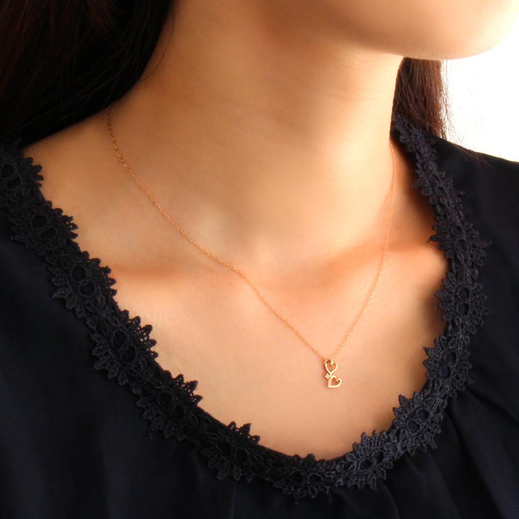 SUEHIRO Diamond Double Heart Open Heart Necklace In Pink Gold for Women