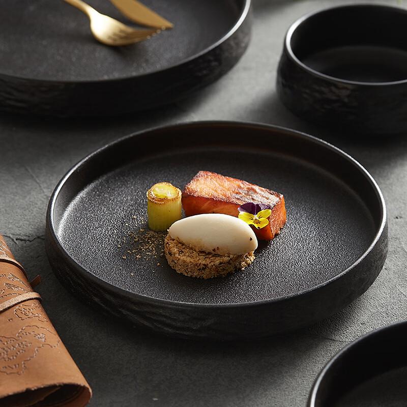 Japanese Style Frosted Black Stone Deep Dinner Plate