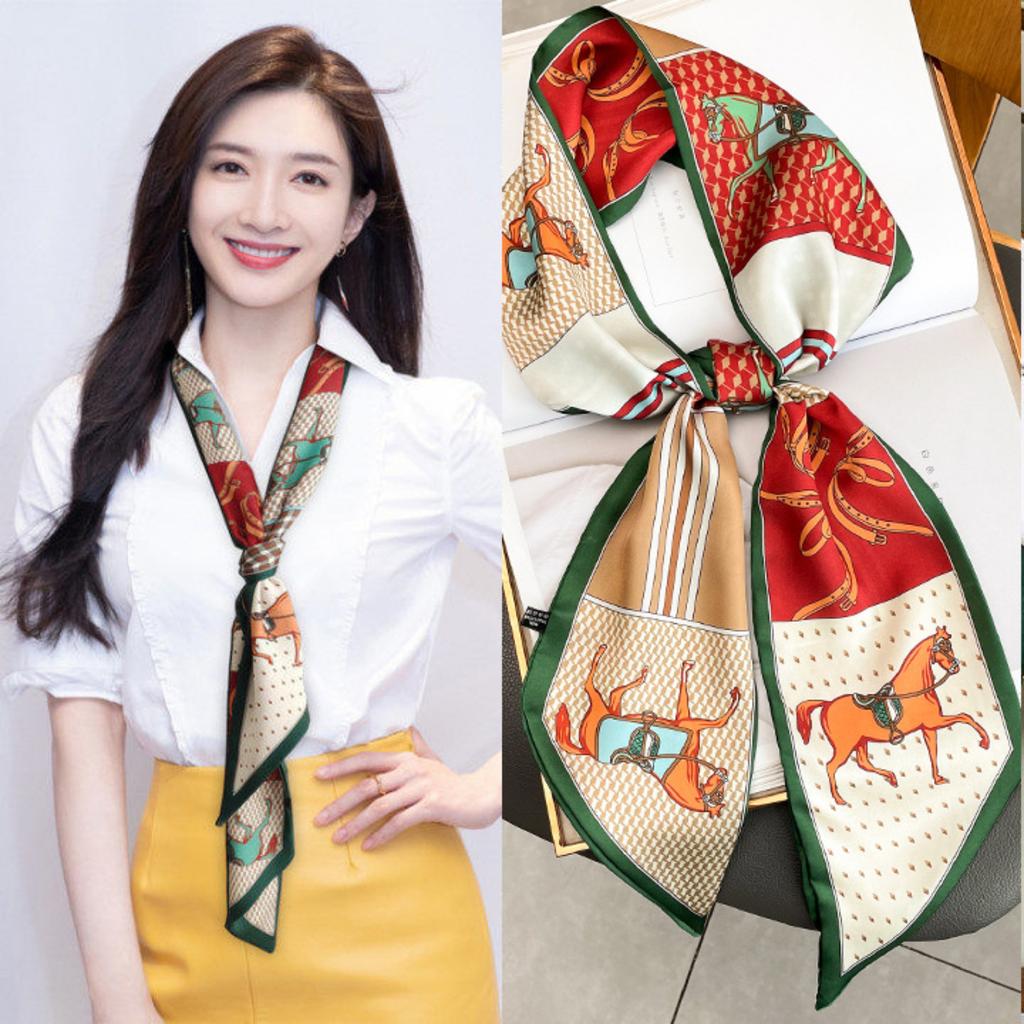 Women's Long Silk Scarf Angled Neck Scarf