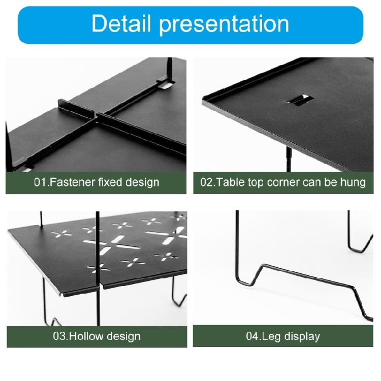 Double Layer Camping Table Metal Alloy Picnics Table Grid & Metal Plate Camping Table Outdoor Camp Storage Rack