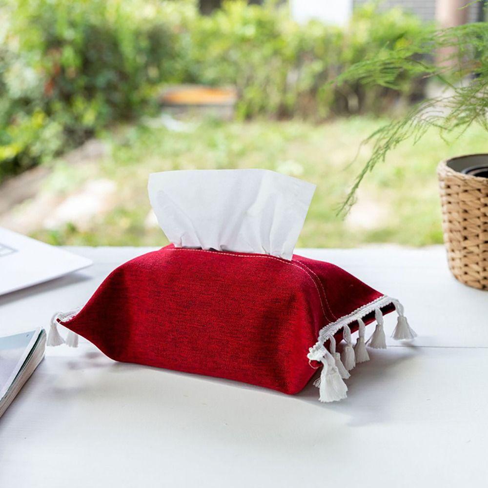 Fabric Tissue Box Solid Color Napkin Holder Tissue Dispenser Paper Towel Stoarge Bag Household/Hotels Tissue Box With Tassels