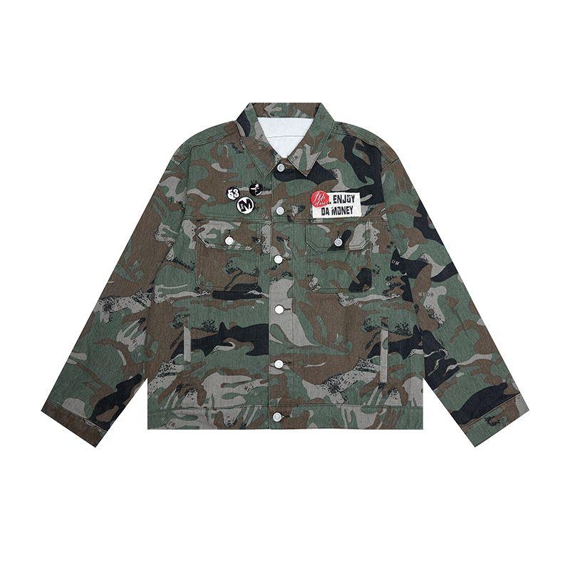 

Medm National Trend Camouflage Casual Workwear Jacket Men s Loose American Retro Street Jacket Suit Top Green S
