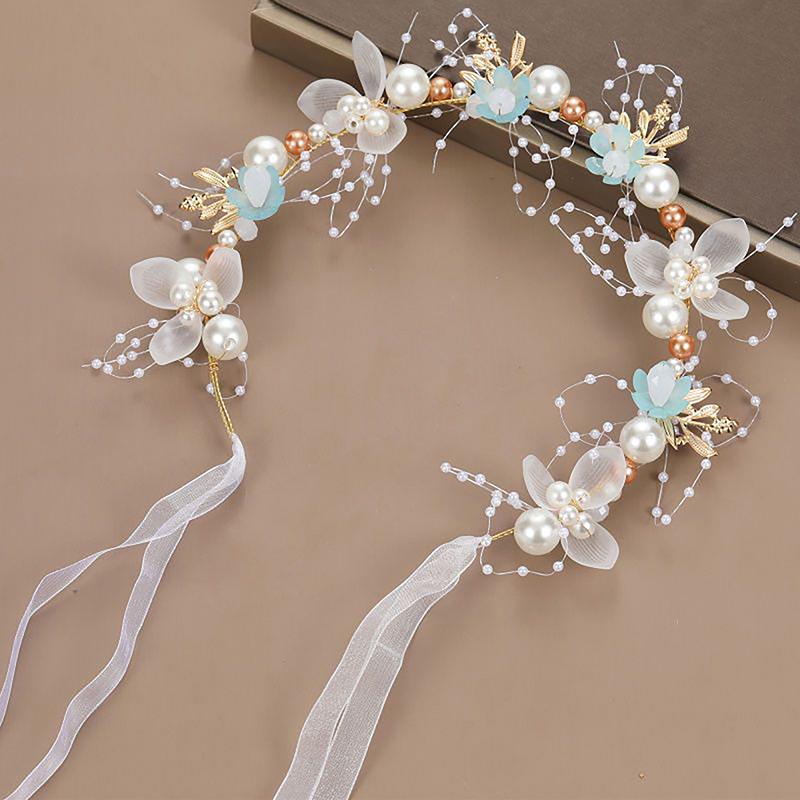 Bridal Pearl Hair Headdress Flower Wreath Bride Garland Head Hoop Headbands Hair Jewelry