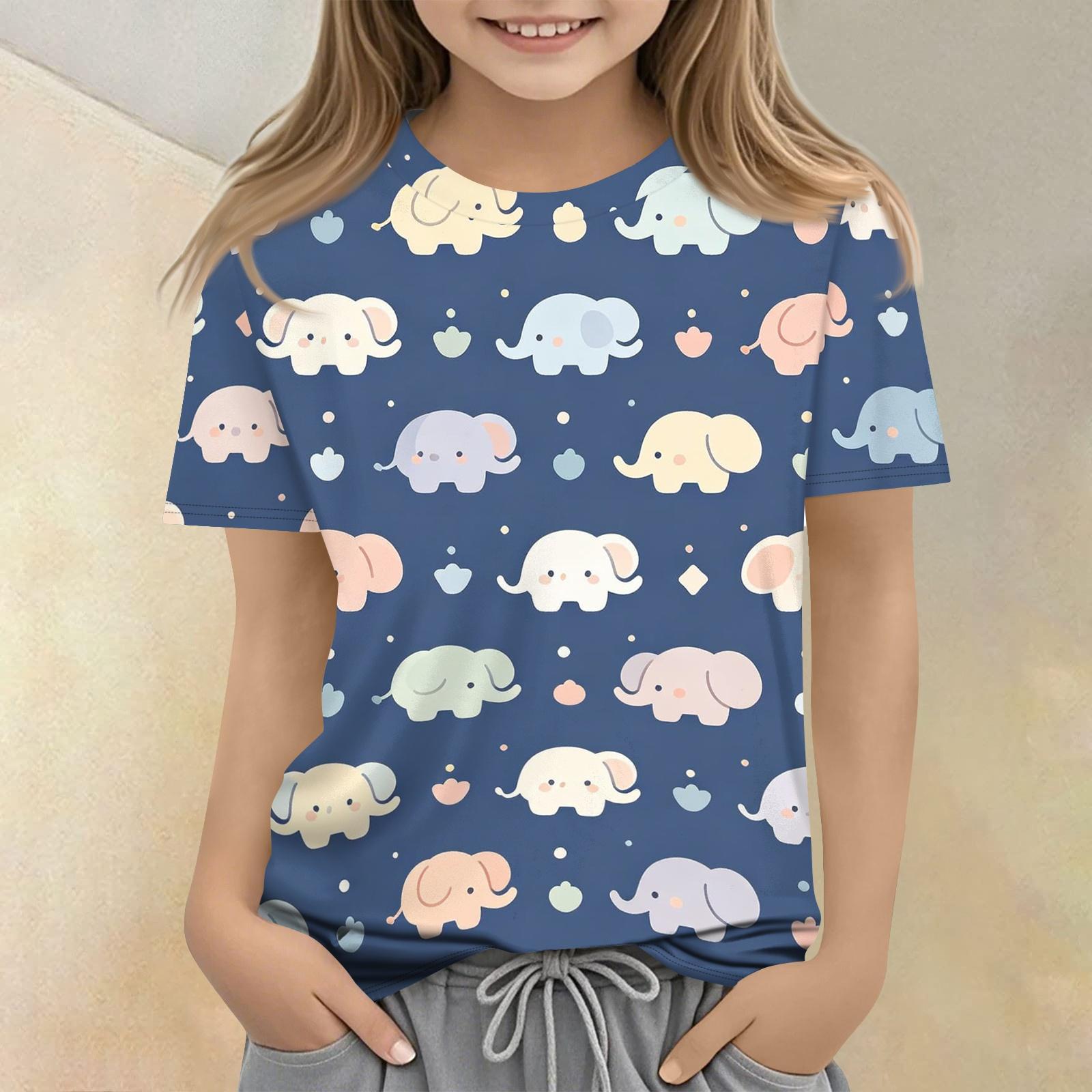 

Kids Animal Print Crew Neck Short Sleeve T Shirt Casual Loose Fit Top for Boys Girls Soft Comfortable Fabric 100 синий