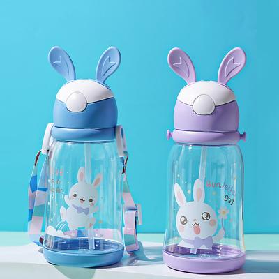 600ml Cute Kids Water Sippy Cup With Straw Cartoon Plastic Water Cups Leakproof Water Bottles For Girls Children's Cup BPA Free