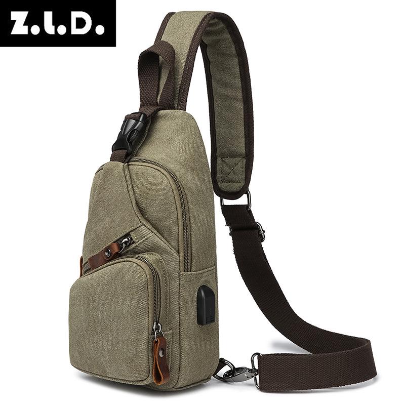 

Mugui Cross-Border Retro Canvas USB Travel Sling Bag - Men s Chest Bag армия зеленый