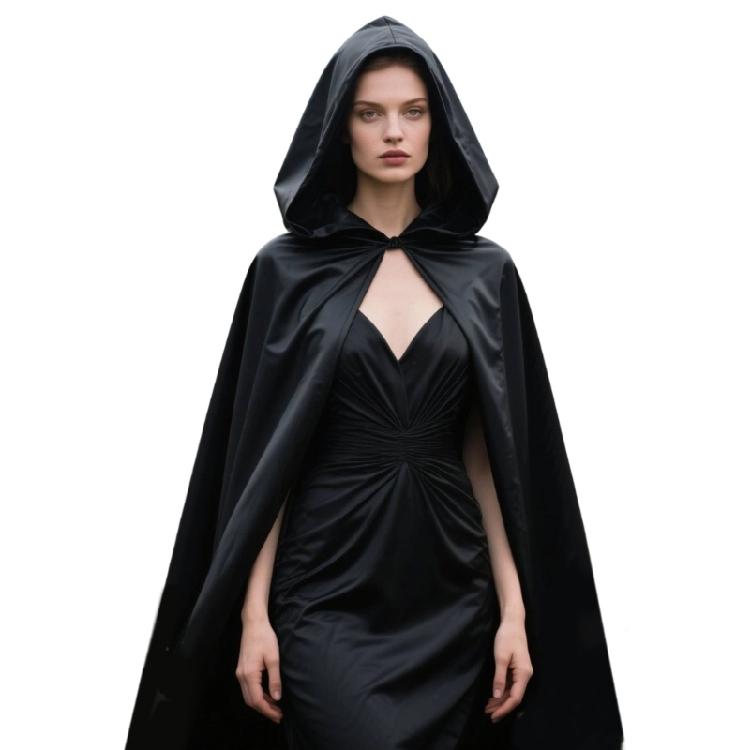 Themed Party Cloak With Adjustable Neck Tied Detail, Lightweight Wizard Hooded Cape For Indoor Outdoor Event
