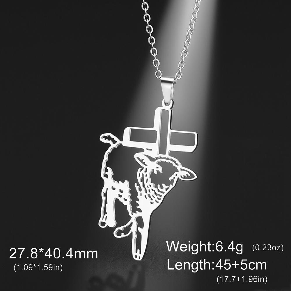 Jesus Lamb of God Cross Women Necklace Agnus Dei Sheep Cross Christian Faith Pendant Stainless Steel Jewelry